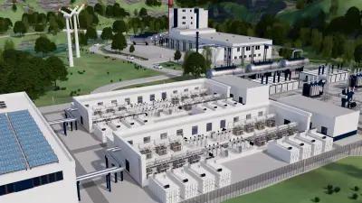 3D graphic of an industrial plant that is being supplied with hydrogen through Hybrion PEM electrolysis stacks